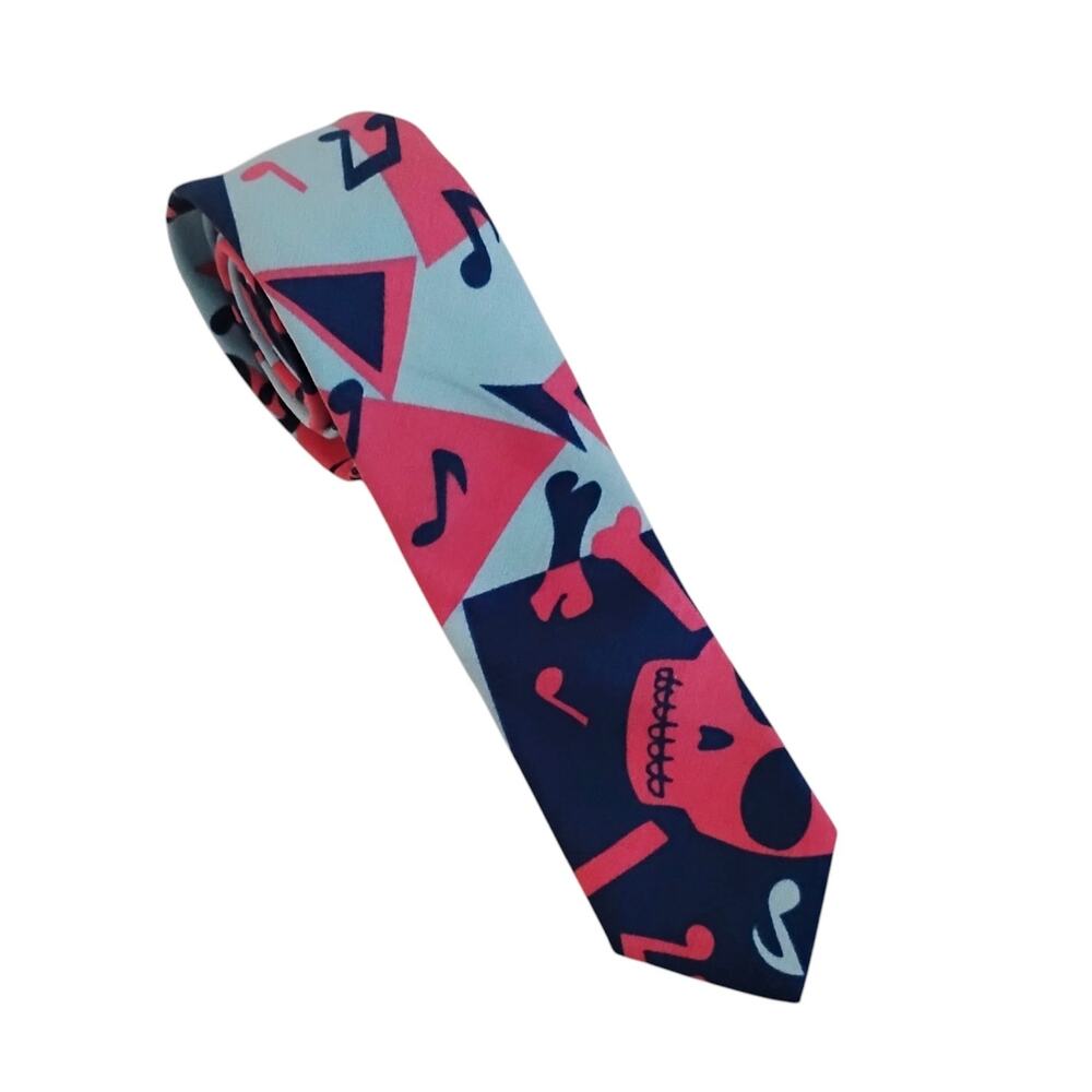 Marc Jacobs Skinny Neck Tie Skull Bones Music Notes Pink Blue Silk? 60 x 2